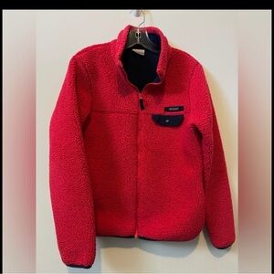 Columbia Kids Bright Red Sherpa Jacket with Navy Trim